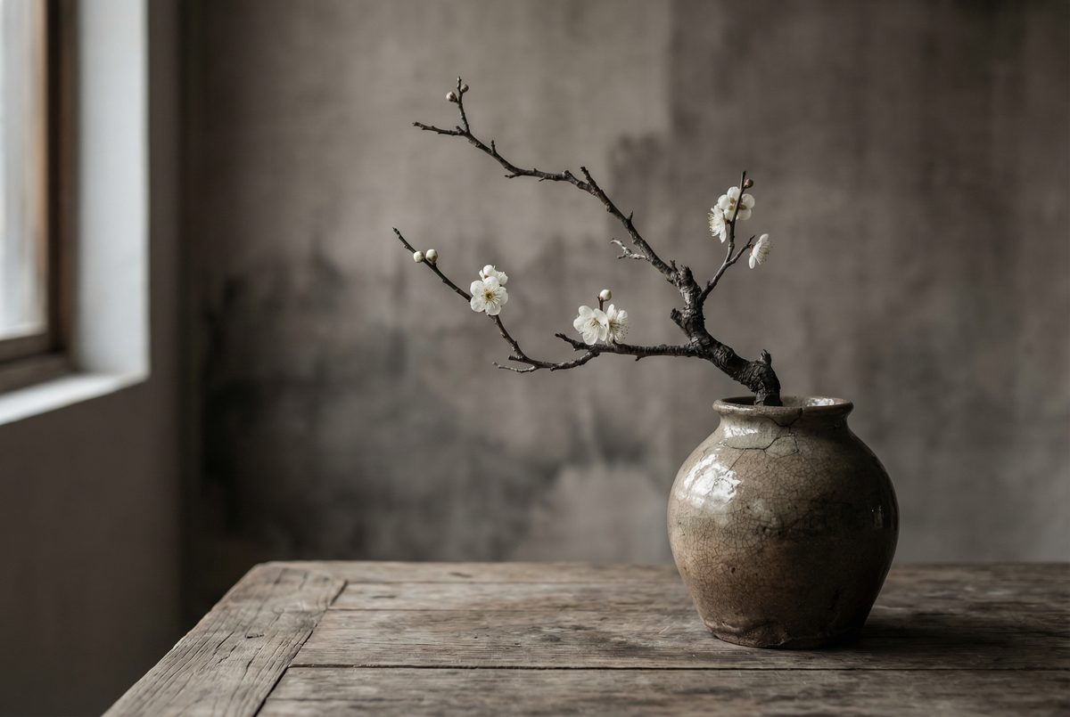 糖心Vlog侘寂美学 - 白梅枝与陶器的静物之美 - gfbutsg.cn